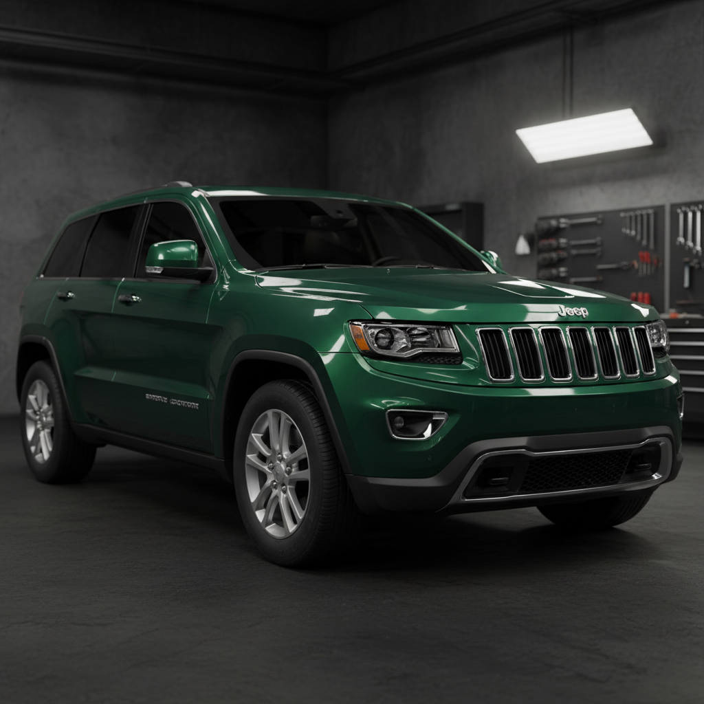 2016 Jeep Grand Cherokee green — new fender, flawless color-matched dark green paint, no rust