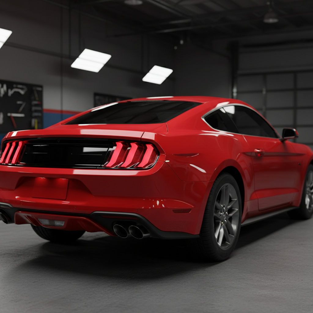 2018 Ford Mustang red — rear end fully restored, straight bumper, aligned trunk, new taillight