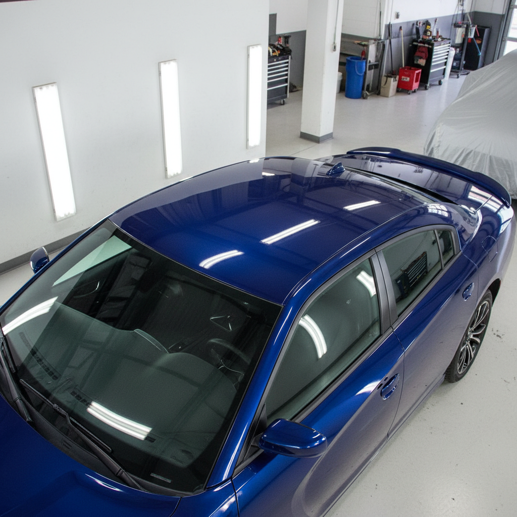 2020 Dodge Charger navy blue — roof fully repaired, perfectly flat, flawless navy blue paint